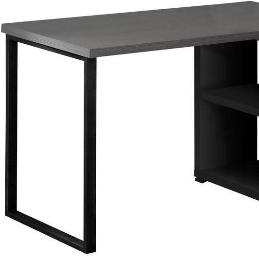 47" Gray and Black L Shape Computer Desk With Three Drawers