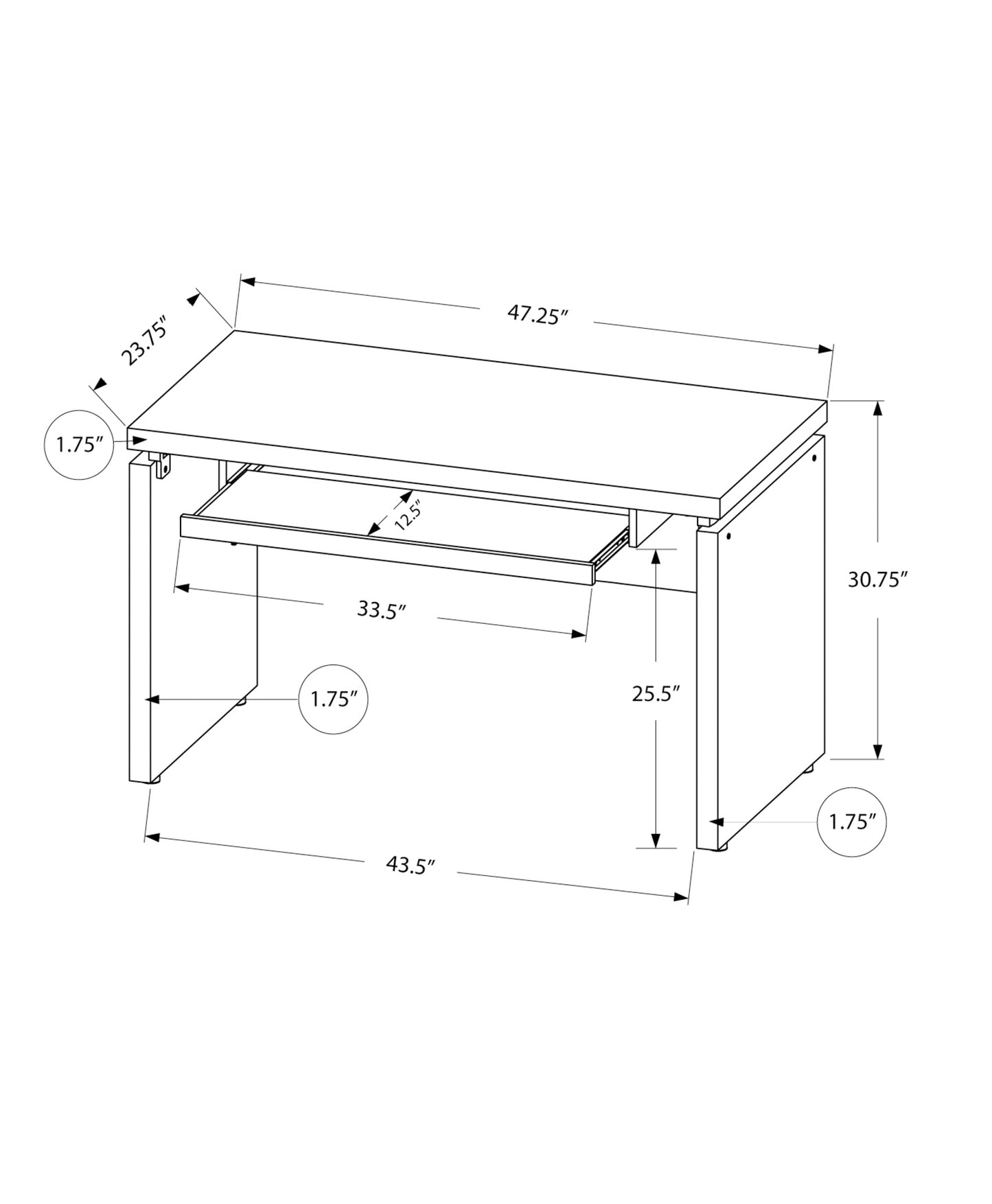 24" Gray and Black Computer Desk