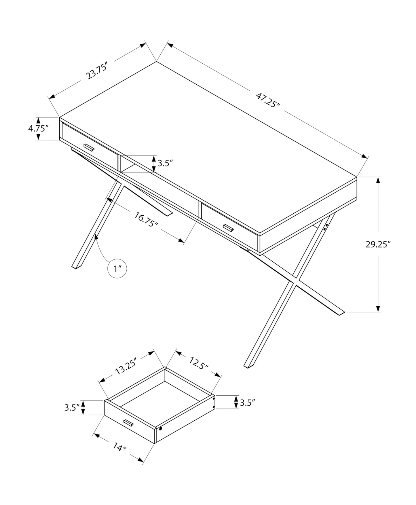 47" Taupe and Black Computer Desk With Two Drawers