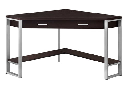 42" Dark Brown and Silver Corner Computer Desk