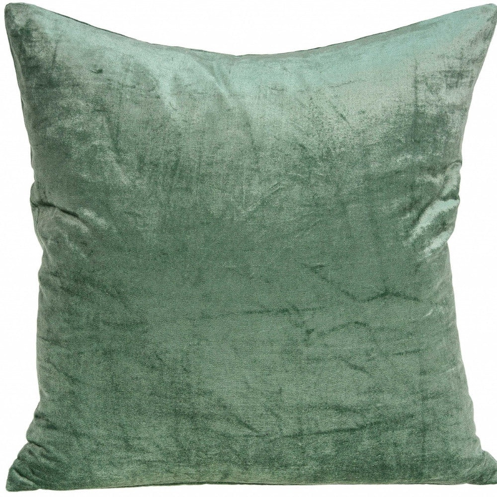 18" X 7" X 18" Transitional Green Solid Pillow Cover With Poly Insert