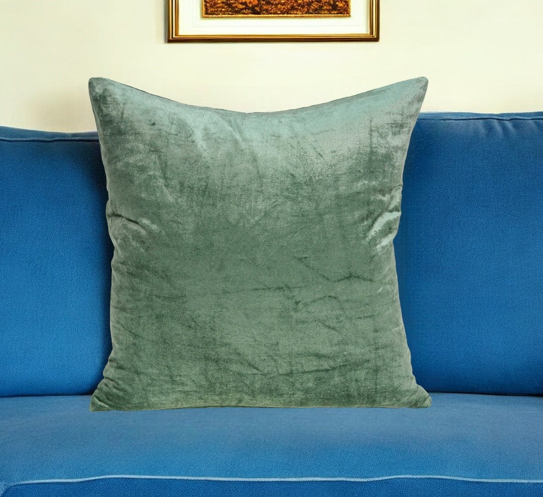 22" X 7" X 22" Transitional Green Solid Pillow Cover With Poly Insert