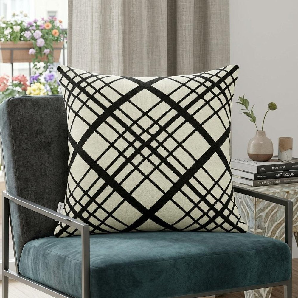 20" Black and White Cotton Throw Pillow