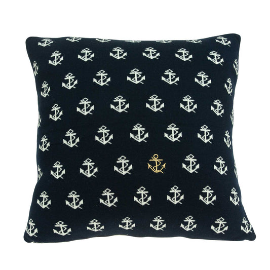 20" Blue and Off White Reversible Nautical Anchor Cotton Throw Pillow