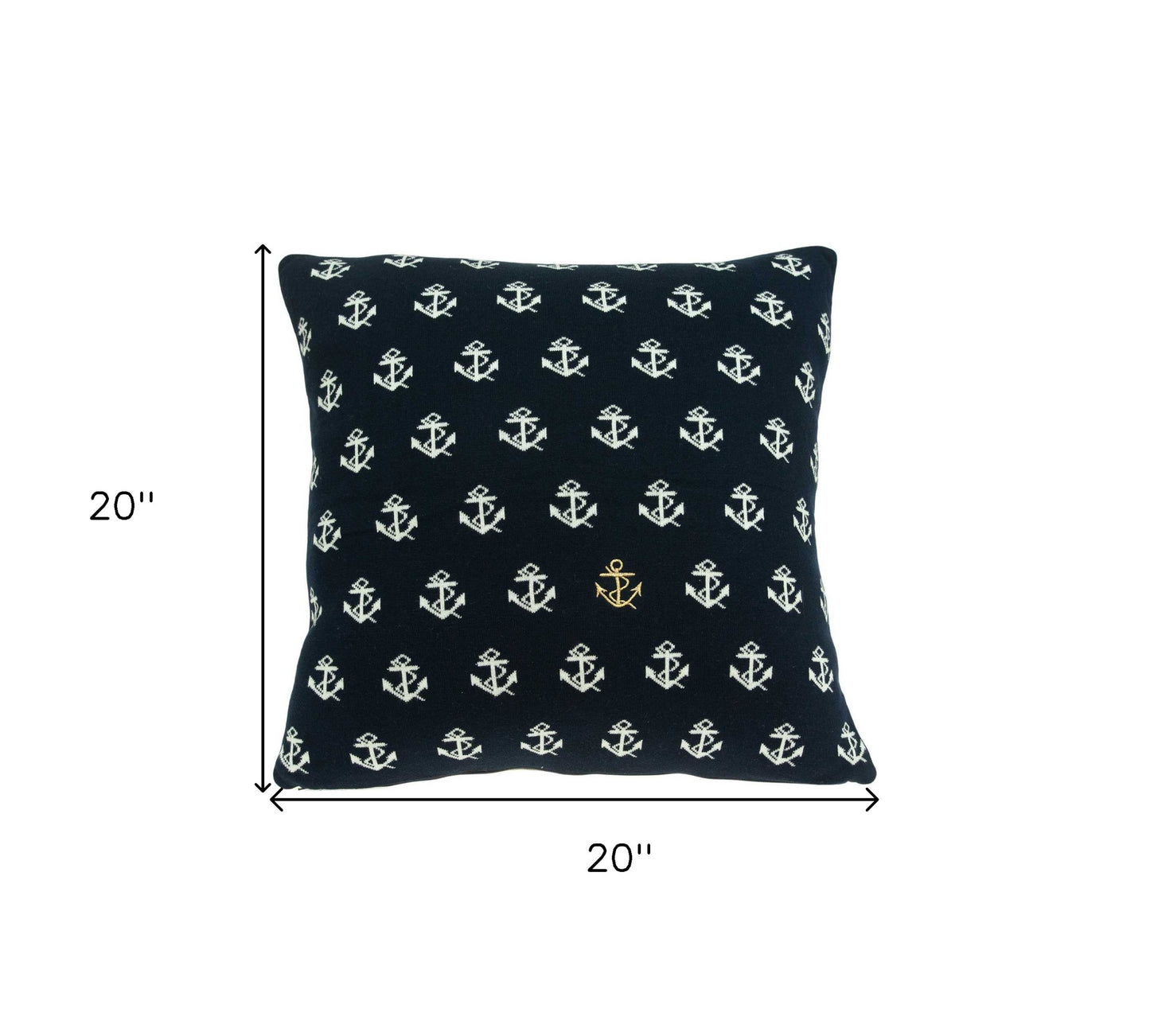 20" Blue and Off White Reversible Nautical Anchor Cotton Throw Pillow