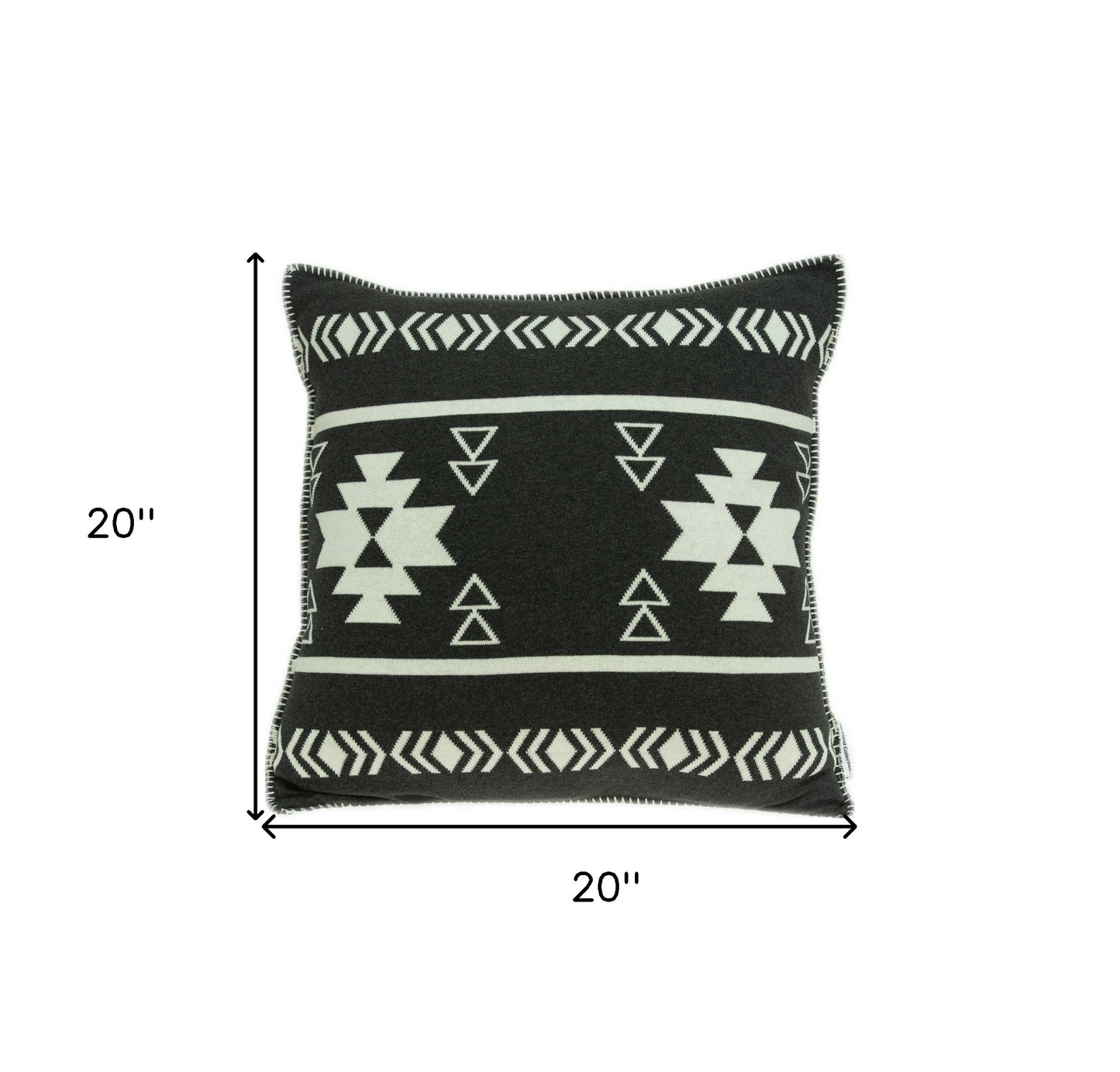 20" X 7" X 20" Southwest Black Cotton Pillow Cover With Poly Insert