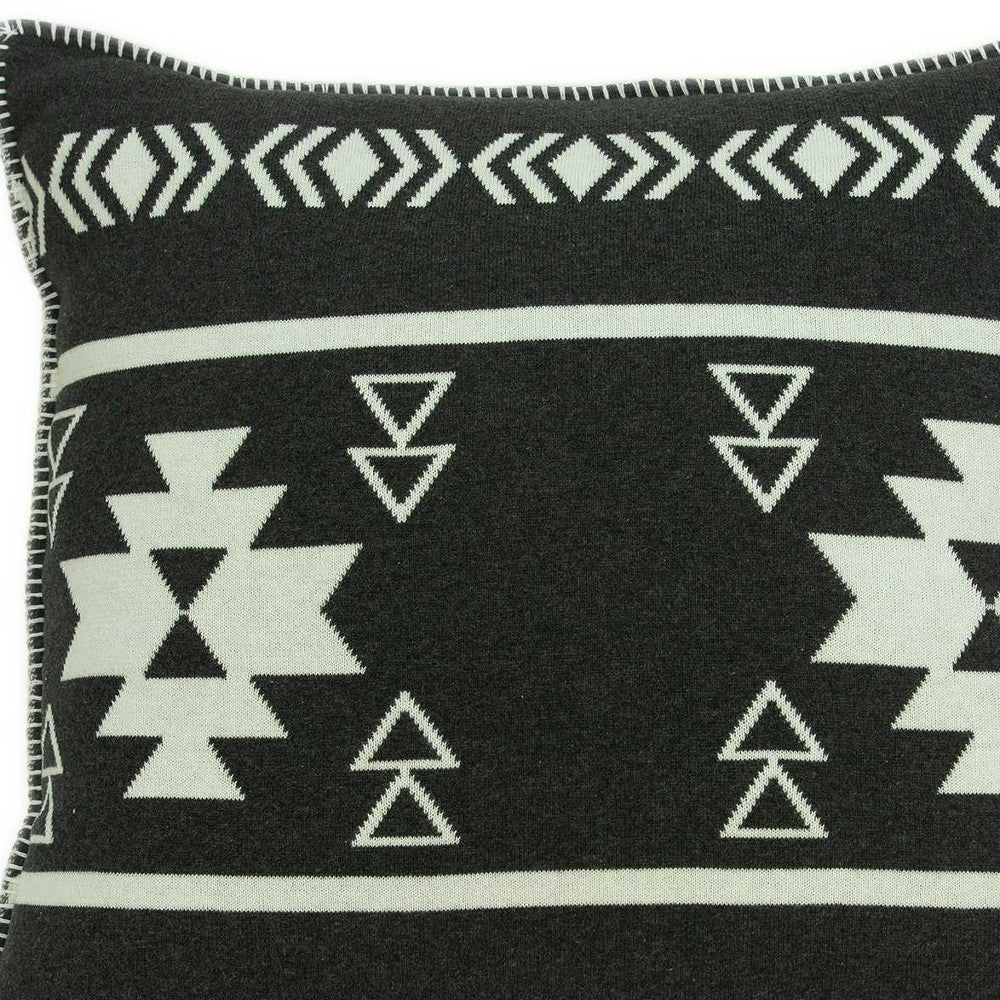 20" X 7" X 20" Southwest Black Cotton Pillow Cover With Poly Insert