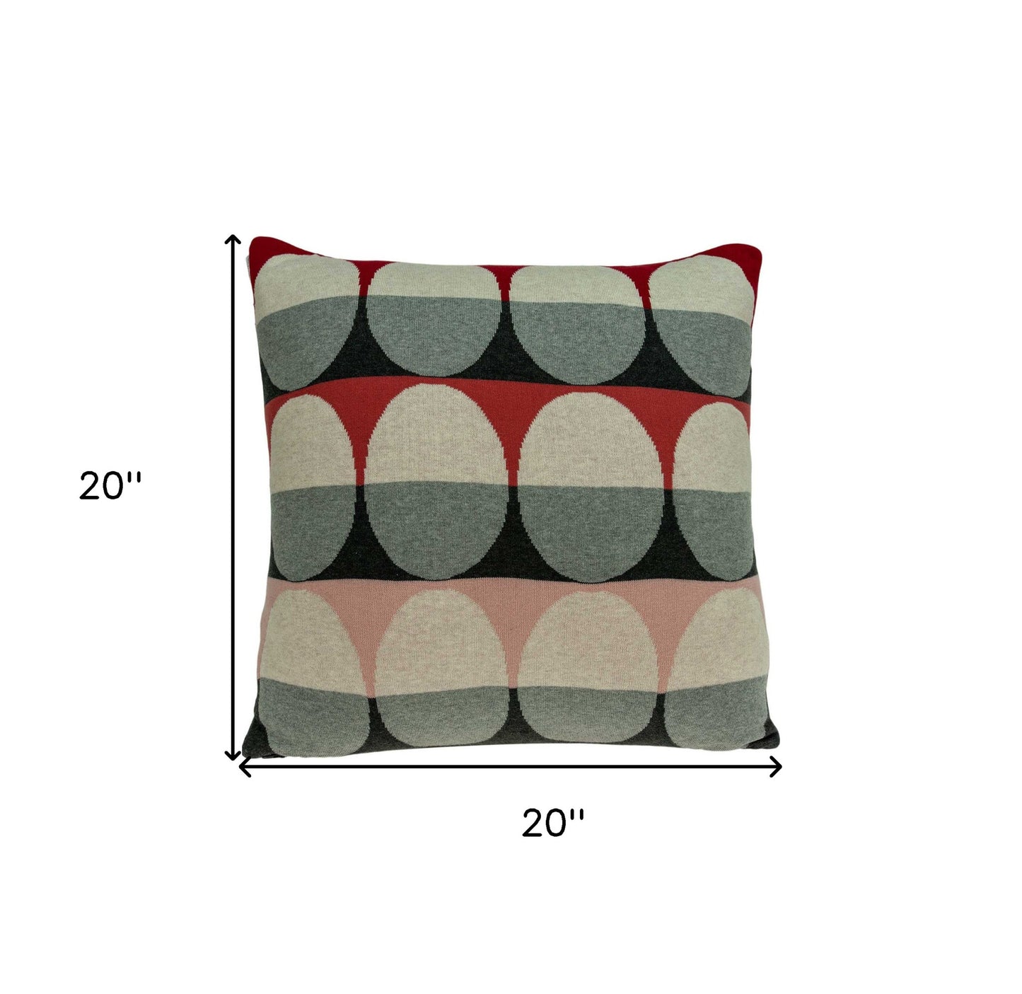 20" X 7" X 20" Transitional Gray And Red Pillow Cover With Poly Insert