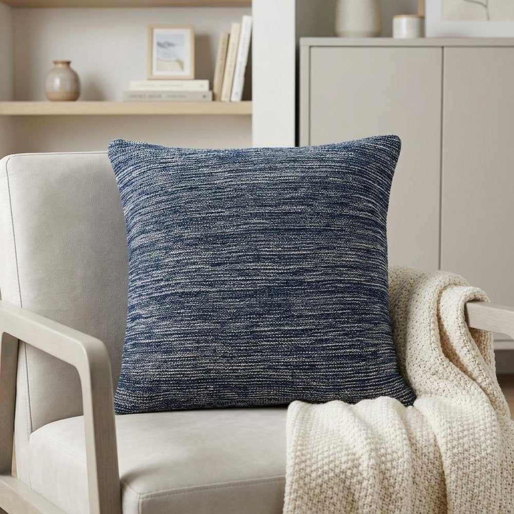 20" Blue Woven Cotton Blend Throw Pillow