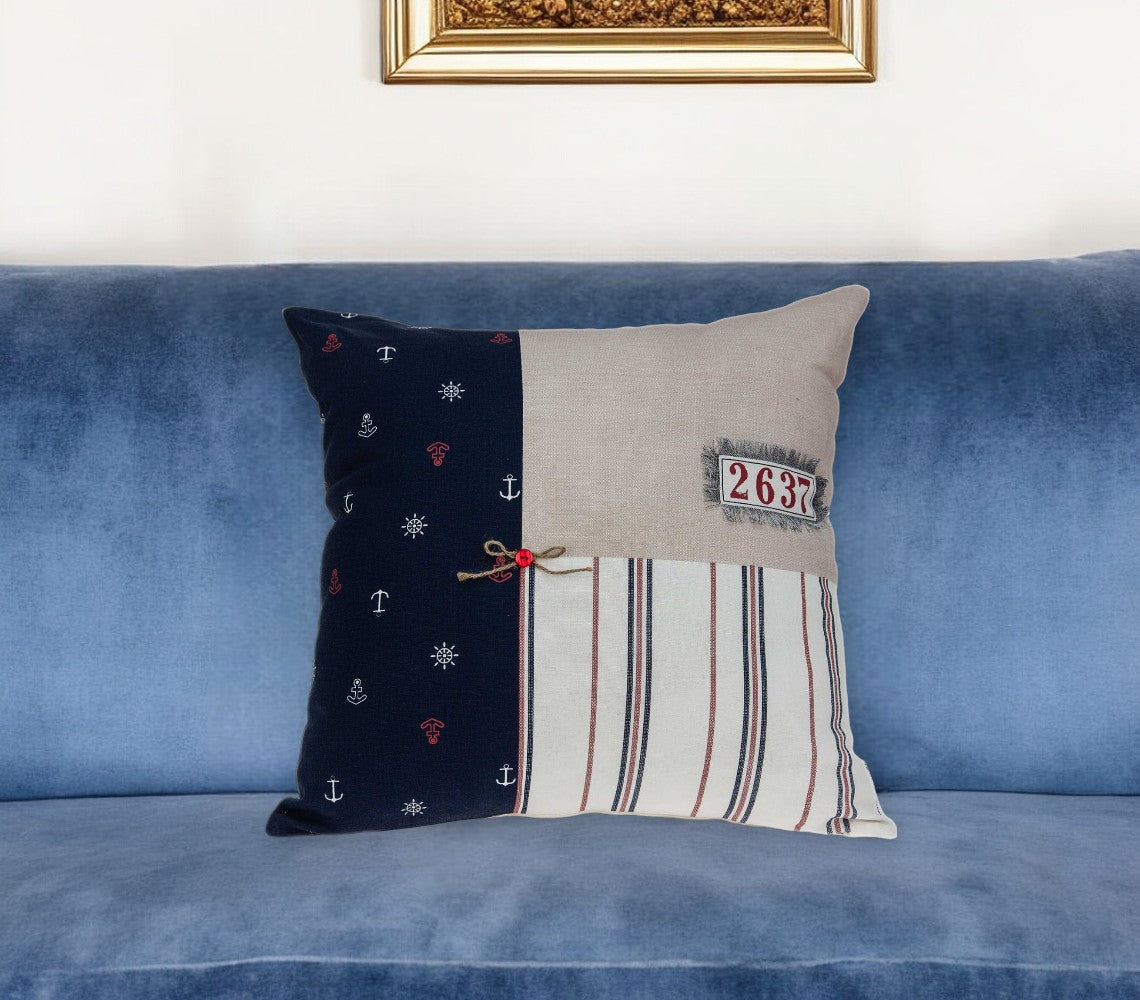 20" X 7" X 20" Nautical Multicolor Pillow Cover With Poly Insert