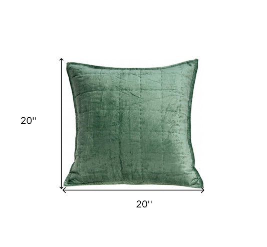 20" X 7" X 20" Transitional Green Solid Quilted Pillow Cover With Poly Insert