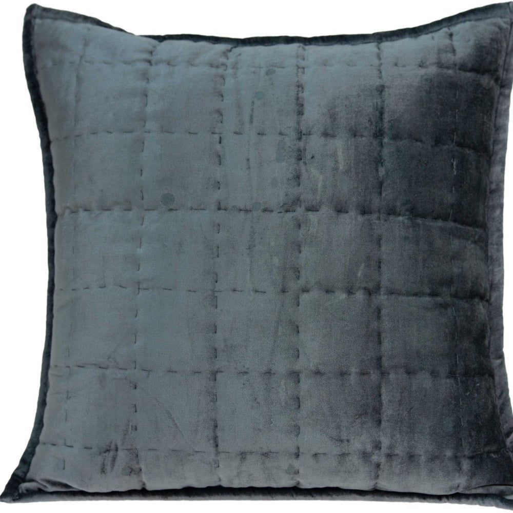 20" X 7" X 20" Transitional Charcoal Solid Quilted Pillow Cover With Poly Insert
