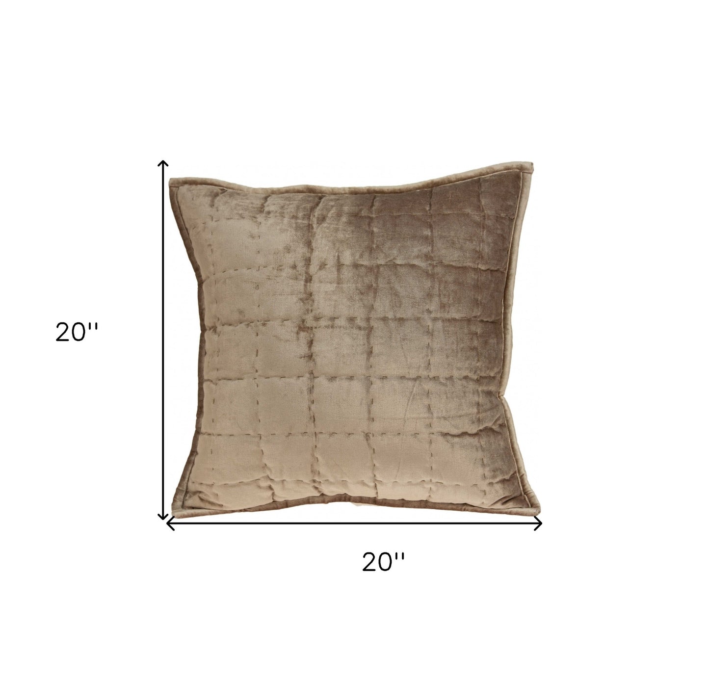 20" X 7" X 20" Transitional Taupe Solid Quilted Pillow Cover With Poly Insert
