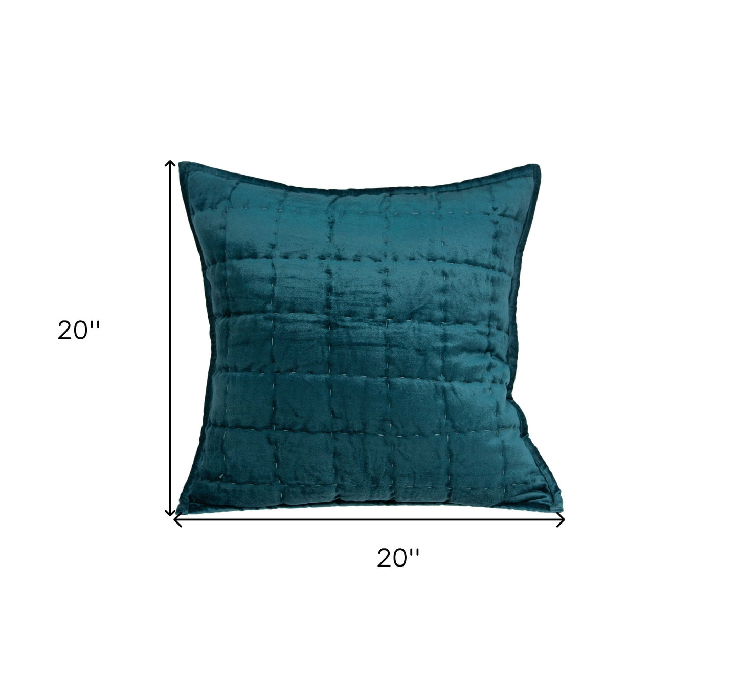 20" X 7" X 20" Transitional Teal Solid Quilted Pillow Cover With Poly Insert