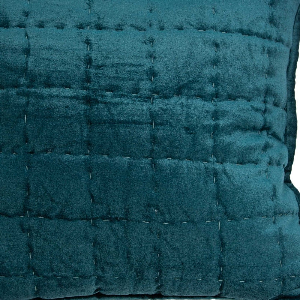 20" X 7" X 20" Transitional Teal Solid Quilted Pillow Cover With Poly Insert