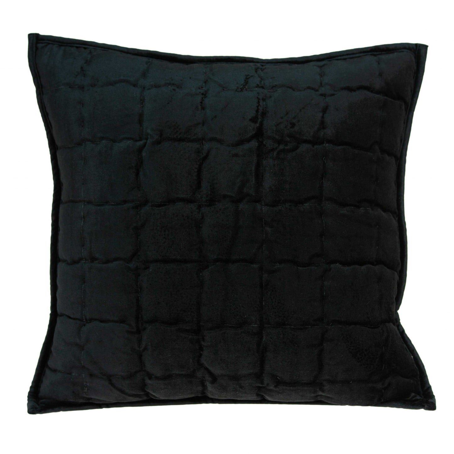 20" X 7" X 20" Transitional Black Solid Quilted Pillow Cover With Poly Insert