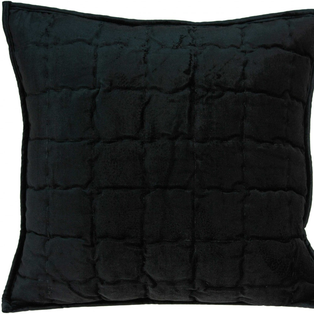 20" X 7" X 20" Transitional Black Solid Quilted Pillow Cover With Poly Insert