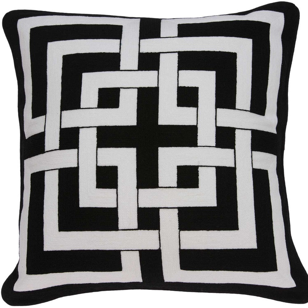 20" X 7" X 20" Transitional Black And White Pillow Cover With Poly Insert