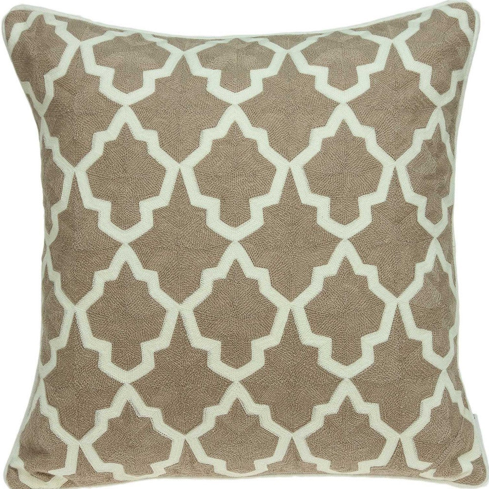 20" X 7" X 20" Transitional Beige And White Pillow Cover With Poly Insert