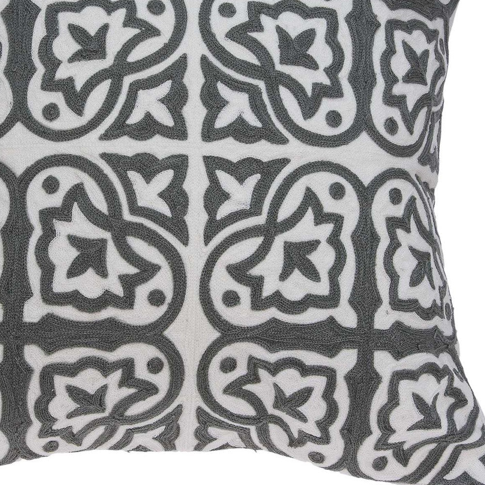 20" X 7" X 20" Traditional Gray And White Cotton Pillow Cover With Poly Insert