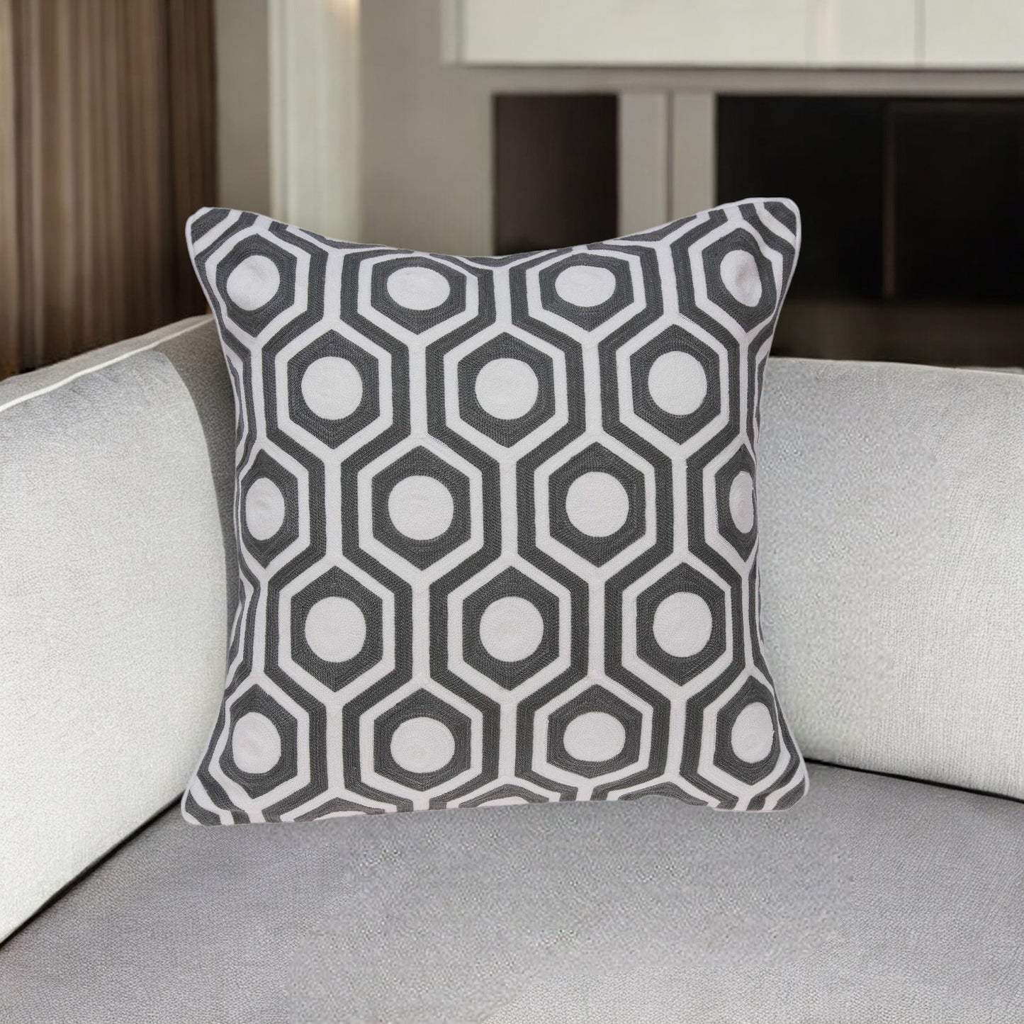 20" X 7" X 20" Cool Gray And White Pillow Cover With Poly Insert