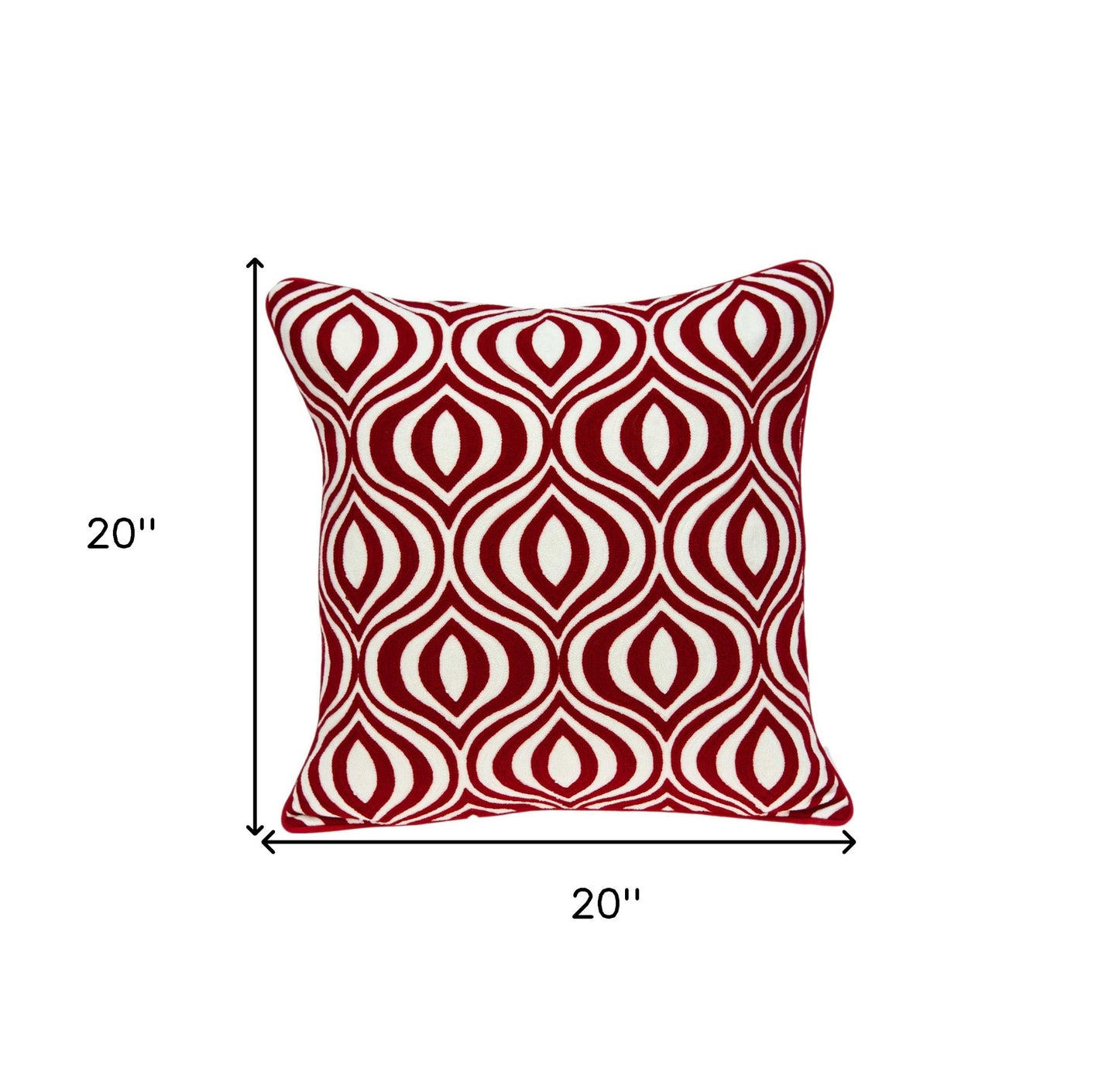 20" X 7" X 20" Transitional Red And White Pillow Cover With Poly Insert