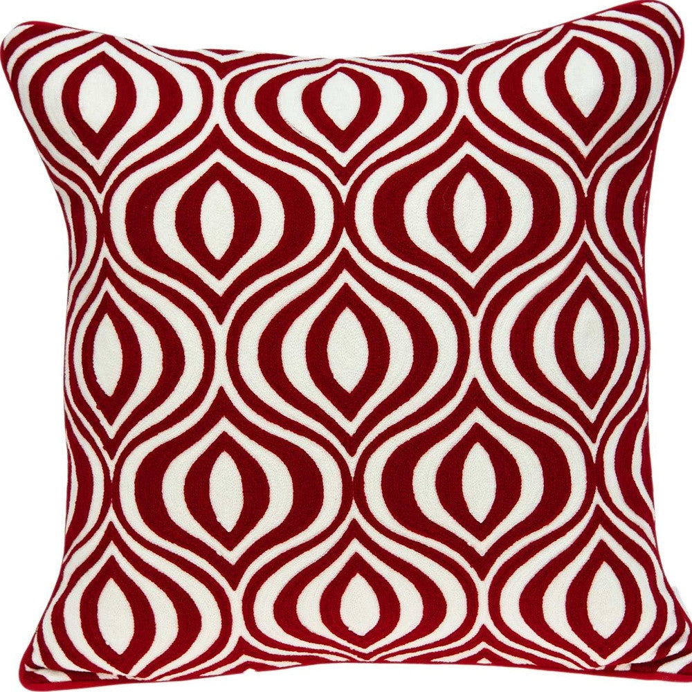 20" X 7" X 20" Transitional Red And White Pillow Cover With Poly Insert