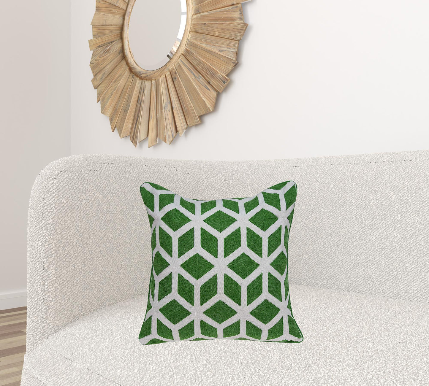 20" X 7" X 20" Transitional Green And White Pillow Cover With Poly Insert