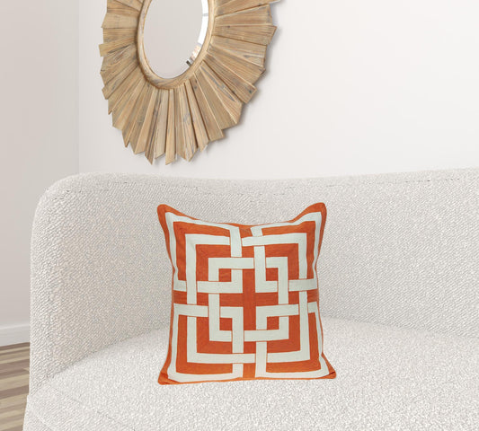20" X 7" X 20" Transitional Orange And Off White Pillow Cover With Poly Insert