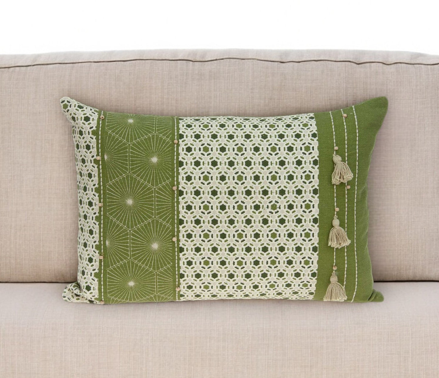 20" X 6" X 14" Tropical Green Cotton Pillow Cover With Poly Insert