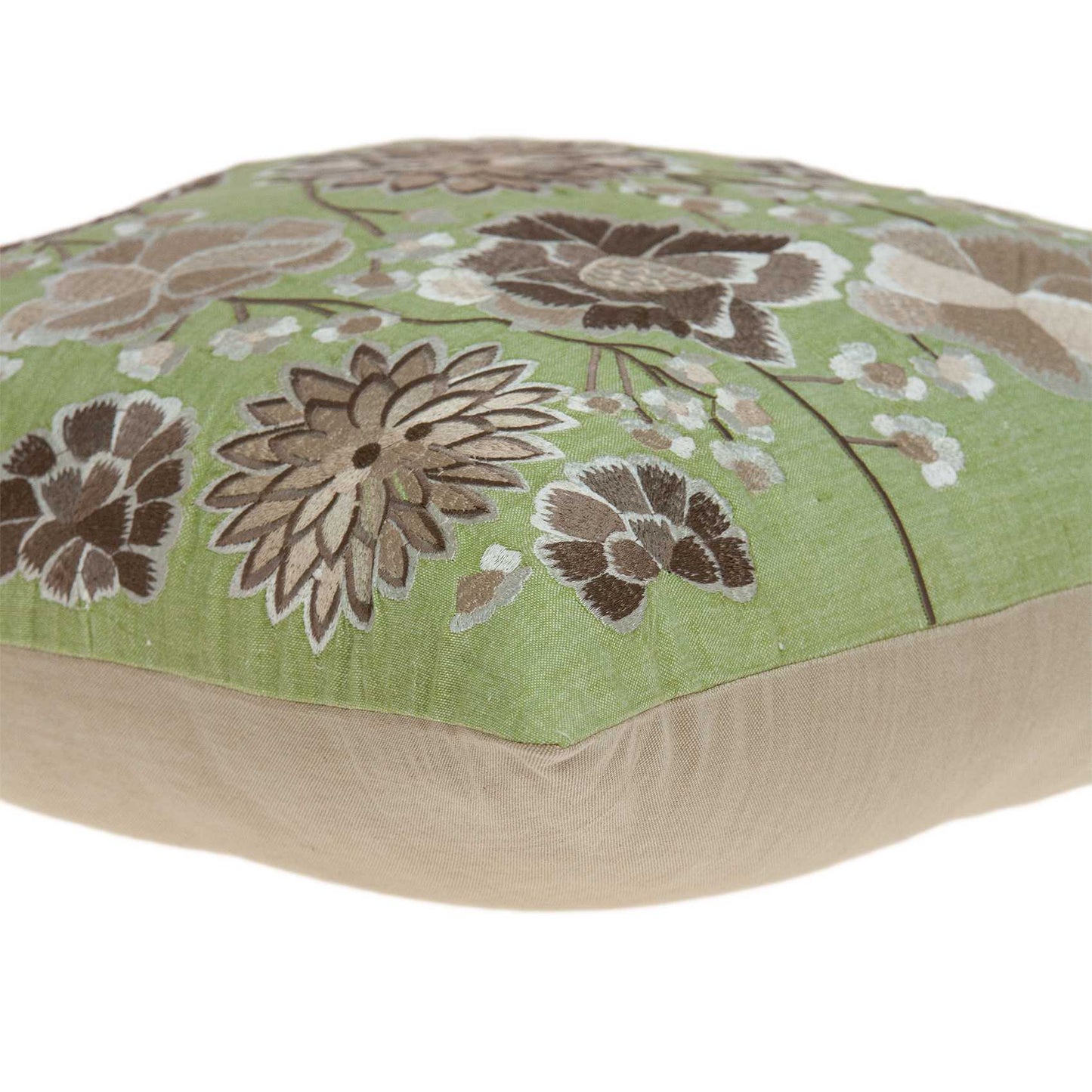 20" X 20" Green Floral Cotton Down Pillow