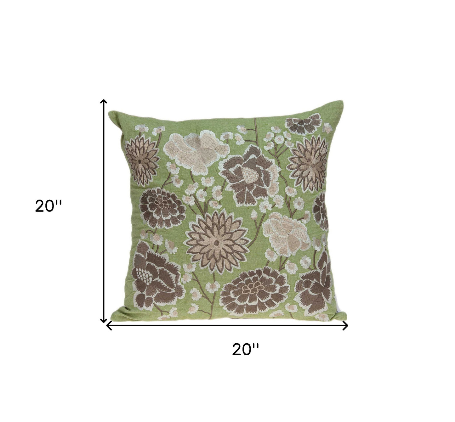 20" X 20" Green Floral Cotton Down Pillow