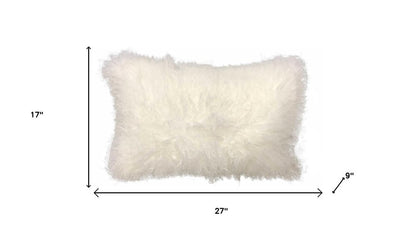 17" Bright White Genuine Tibetan Lamb Fur Pillow With Microsuede Backing