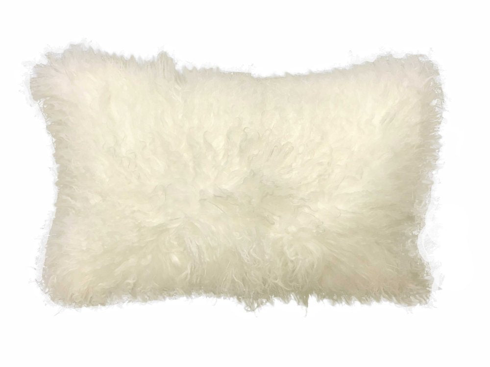 20" creamy genuine Tibetan lamb fur pillow with microsuede backing
