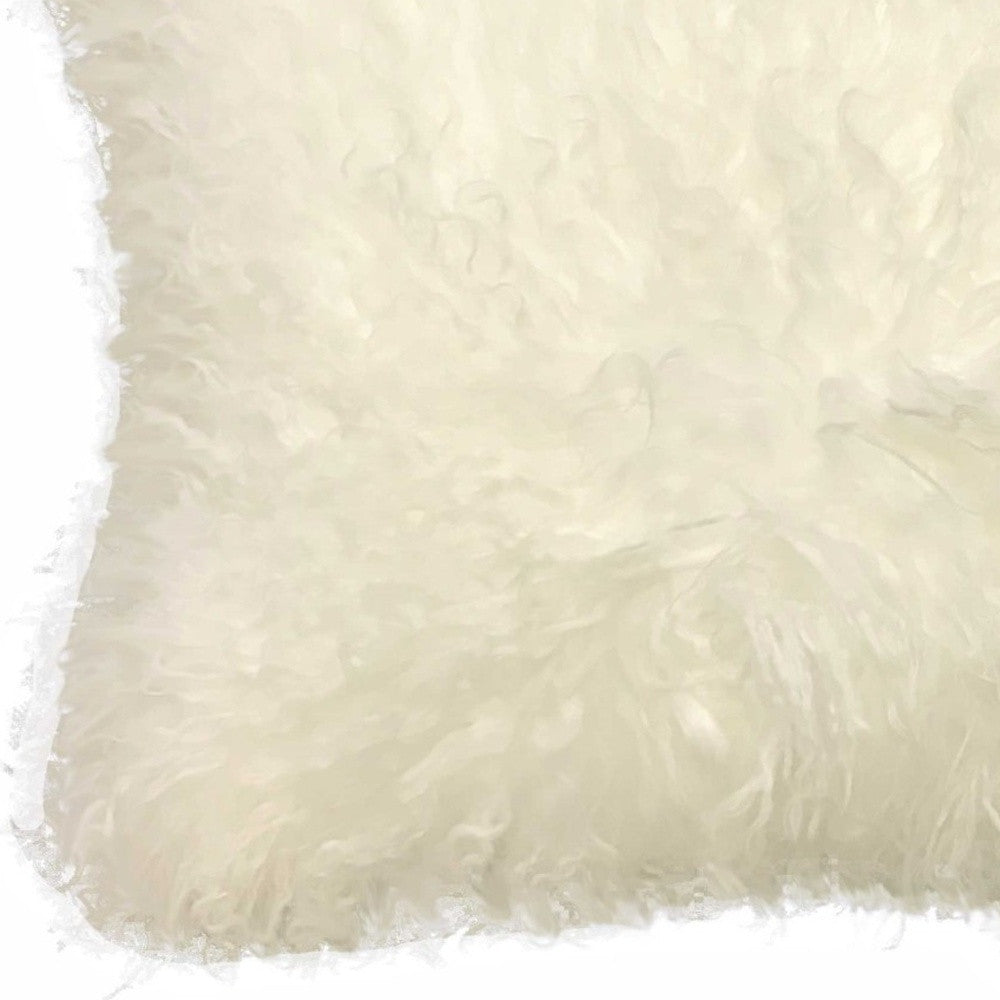 20" Creamy Genuine Tibetan Lamb Fur Pillow With Microsuede Backing