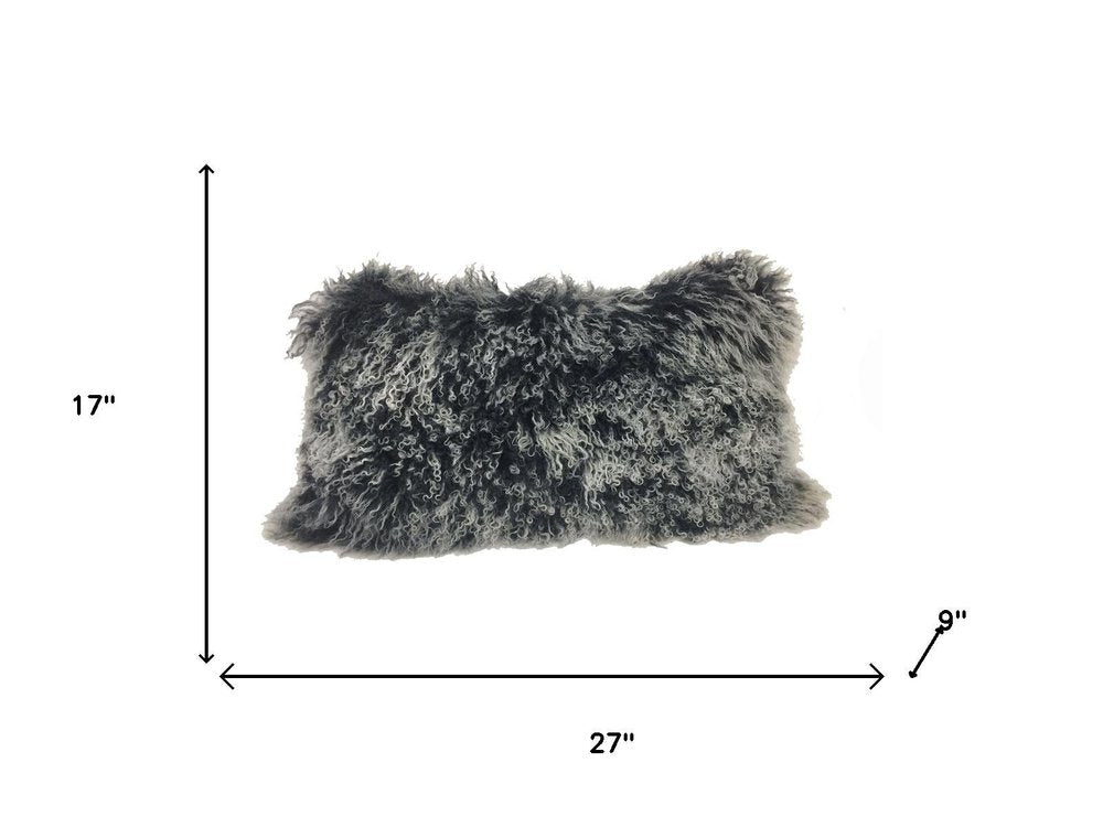17" Black Genuine Tibetan Lamb Fur Pillow With Microsuede Backing