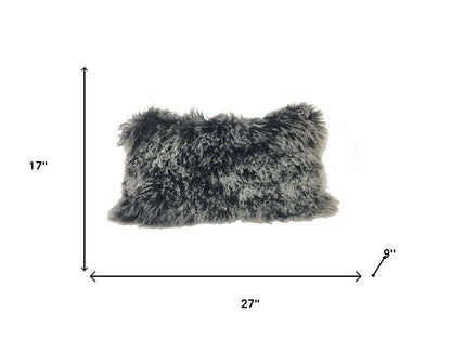 17" Black Genuine Tibetan Lamb Fur Pillow With Microsuede Backing