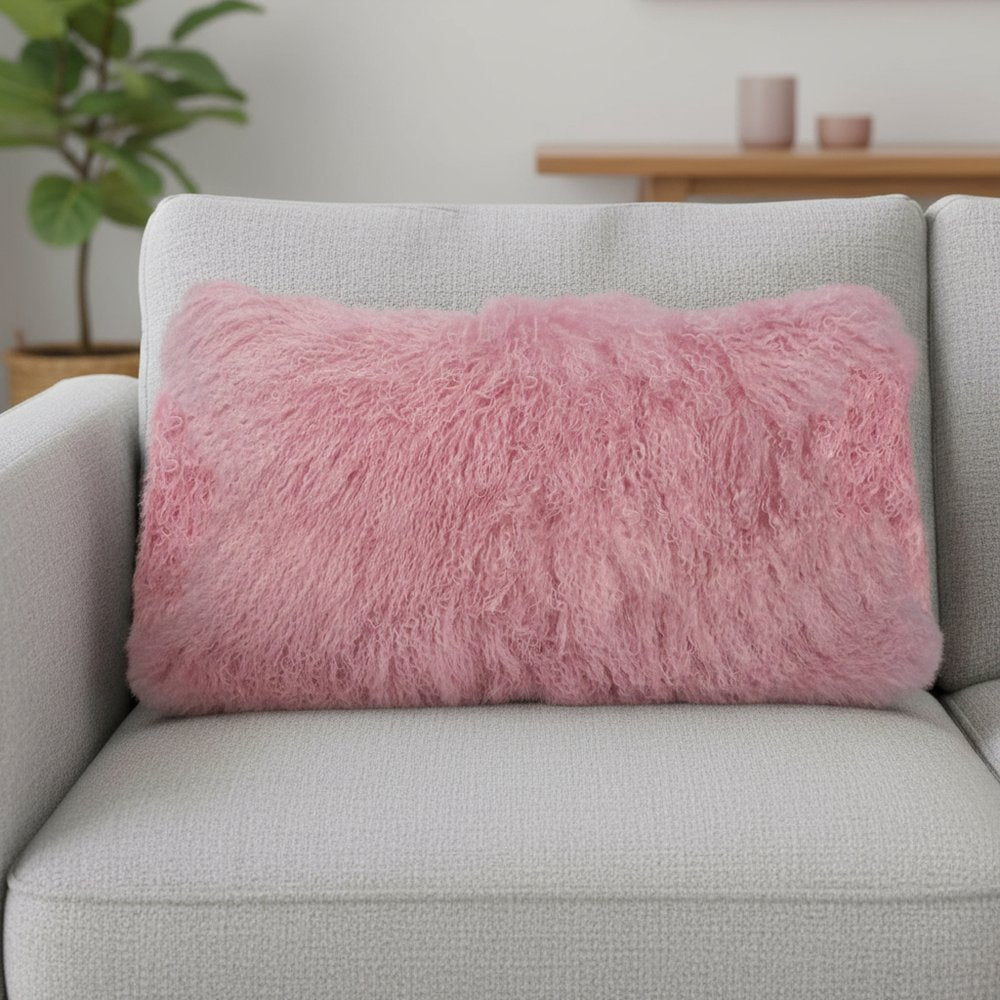 15" X 25" Pink Lambswool Down Lumbar Throw Pillow