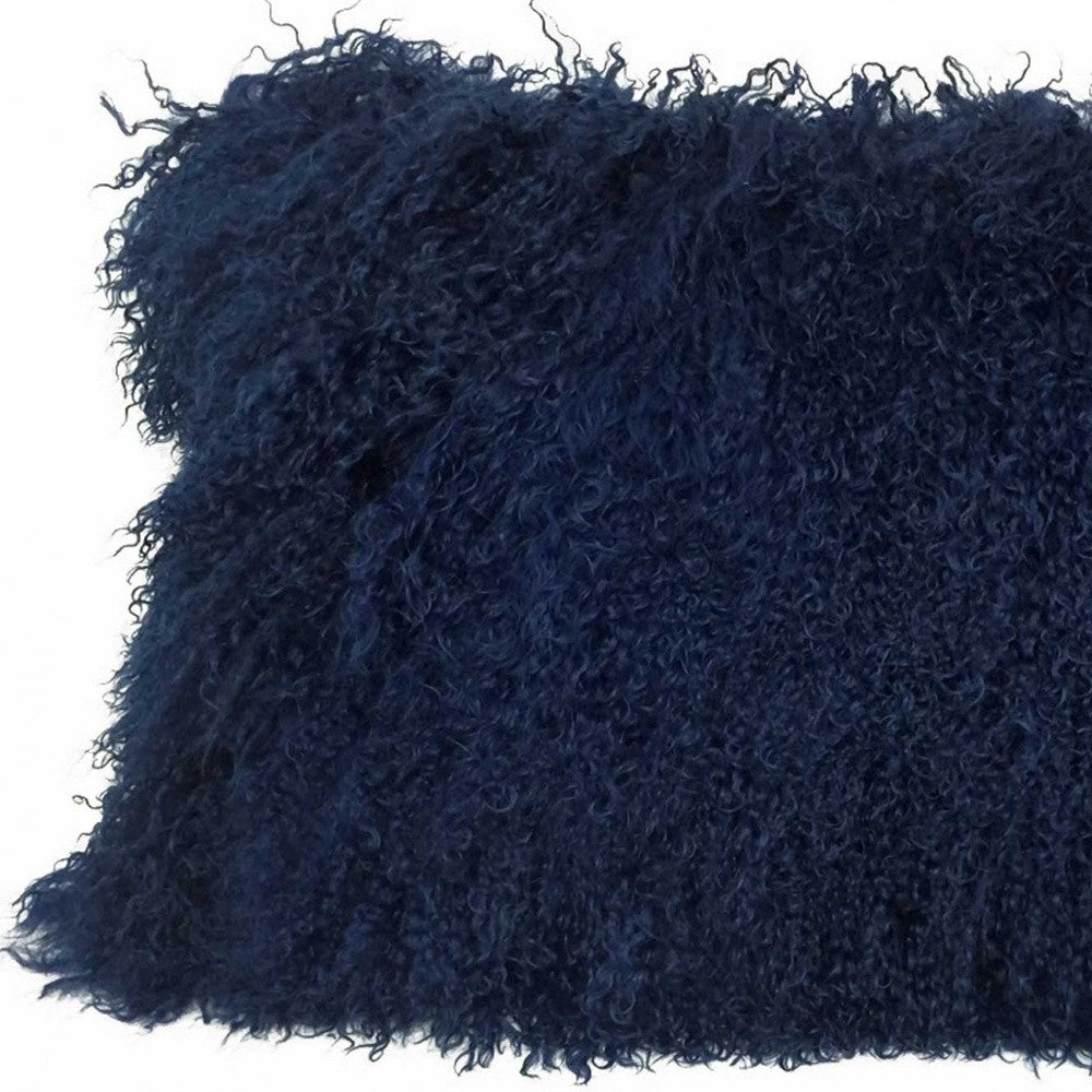17" Navy Blue Genuine Tibetan Lamb Fur Pillow With Microsuede Backing
