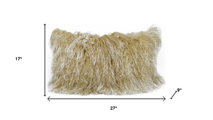 20" Gold Genuine Tibetan Lamb Fur Pillow With Microsuede Backing