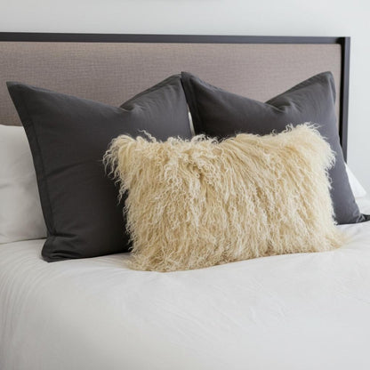 20" Gold Genuine Tibetan Lamb Fur Pillow With Microsuede Backing