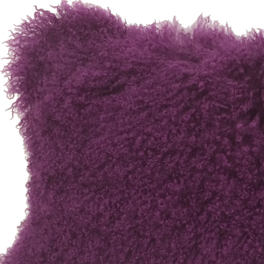 17" Purple Genuine Tibetan Lamb Fur Pillow With Microsuede Backing