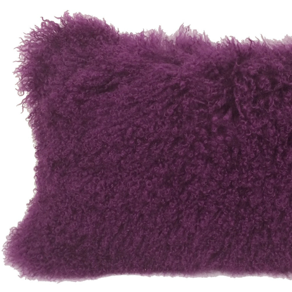 17" Purple Genuine Tibetan Lamb Fur Pillow With Microsuede Backing