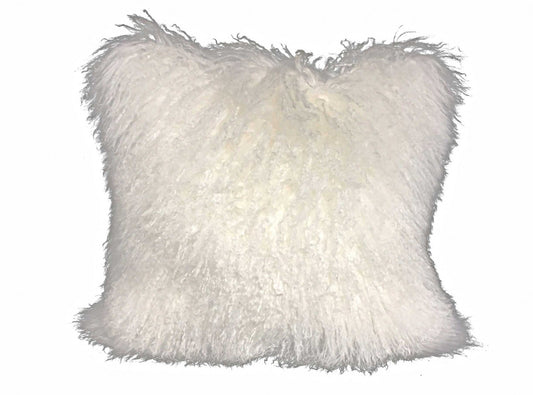 20" Bright White Genuine Tibetan Lamb Fur Pillow With Microsuede Backing