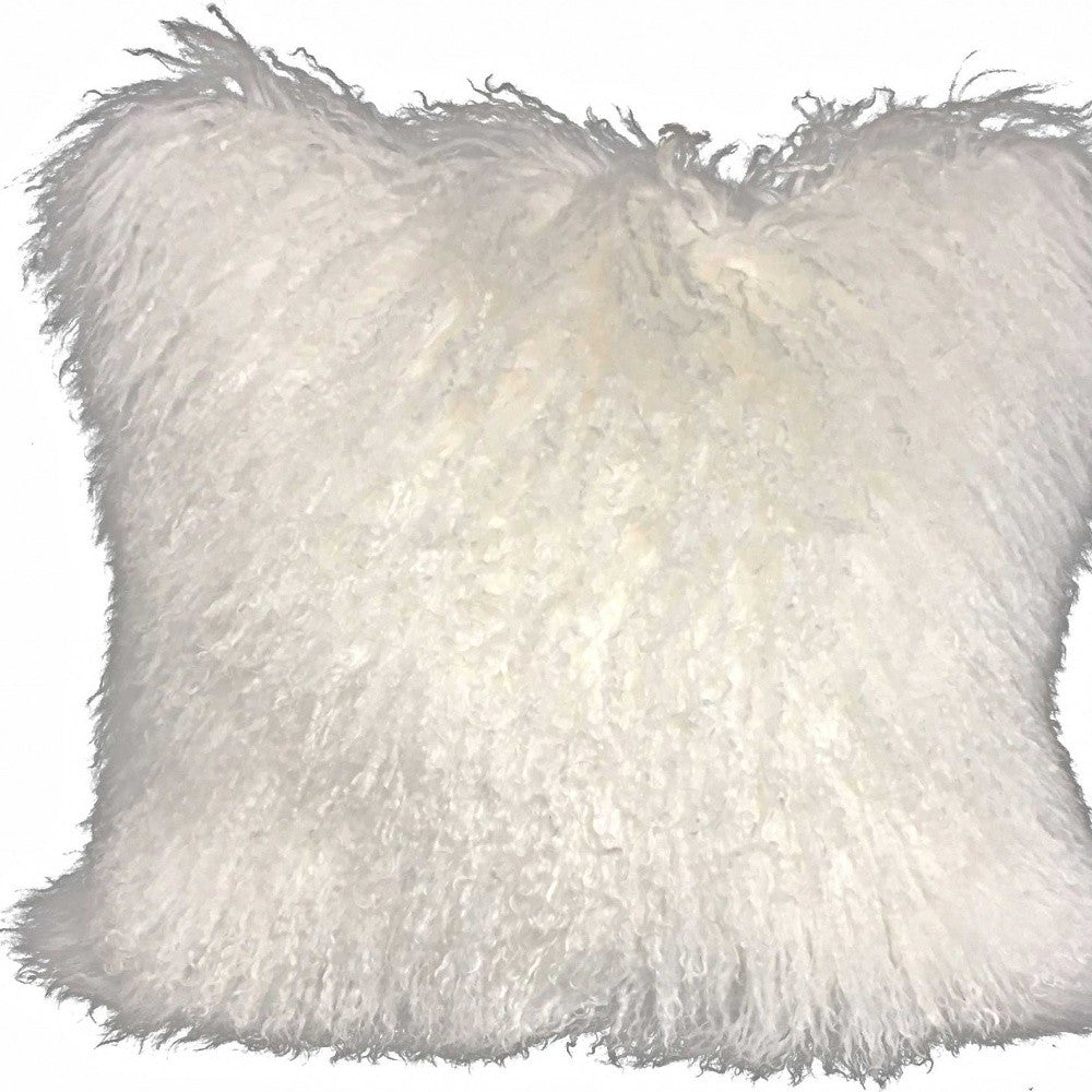 20" Bright White Genuine Tibetan Lamb Fur Pillow With Microsuede Backing