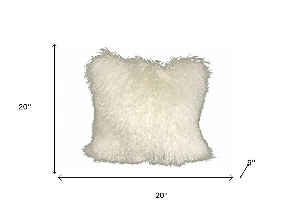 20" Creamy White Genuine Tibetan Lamb Fur Pillow With Microsuede Backing