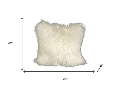 20" Creamy White Genuine Tibetan Lamb Fur Pillow With Microsuede Backing