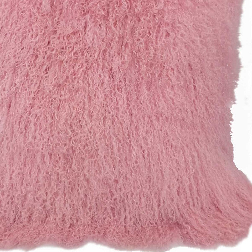 20" Pink Genuine Tibetan Lamb Fur Pillow With Microsuede Backing