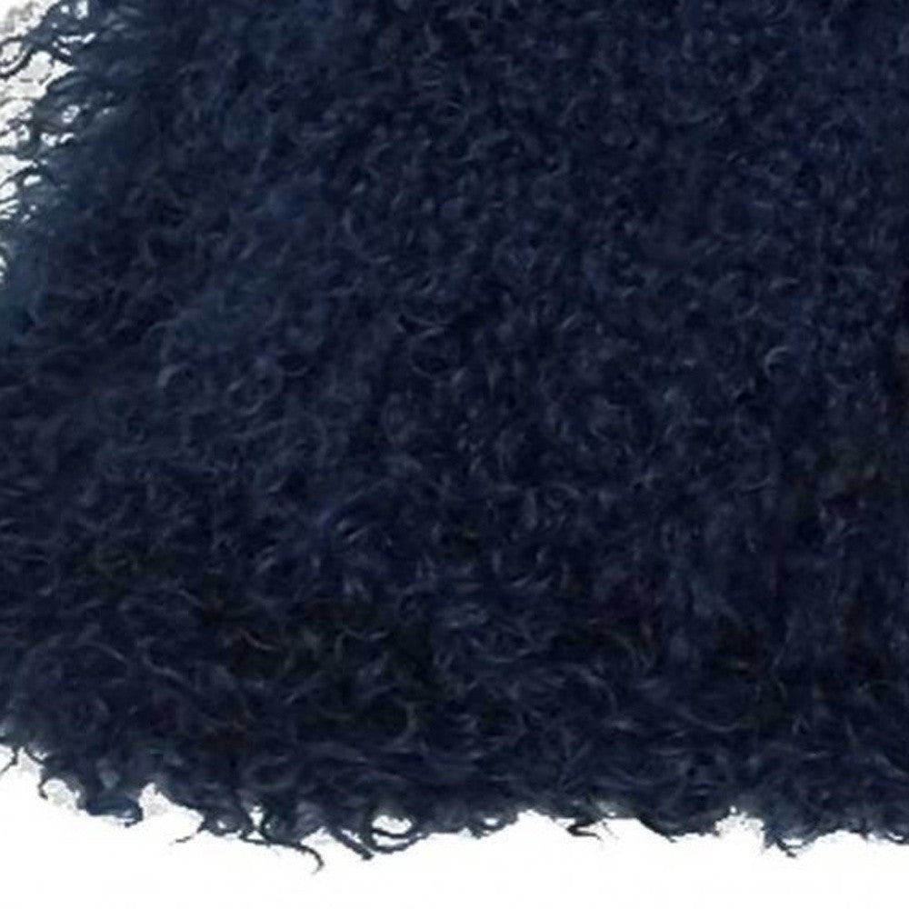 20" Navy Blue Genuine Tibetan Lamb Fur Pillow With Microsuede Backing