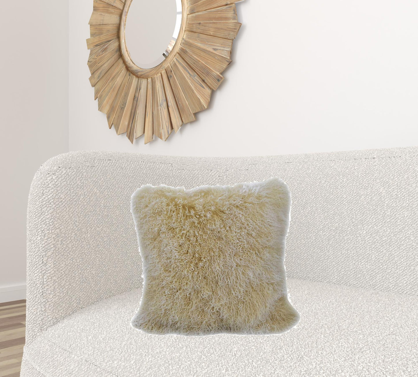 20" Gold Genuine Tibetan Lamb Fur Pillow With Microsuede Backing